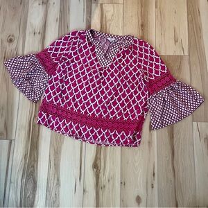 Crown & Ivy Petite Pink & White Long Sleeve Women’s Top W/ Crochet Size LP